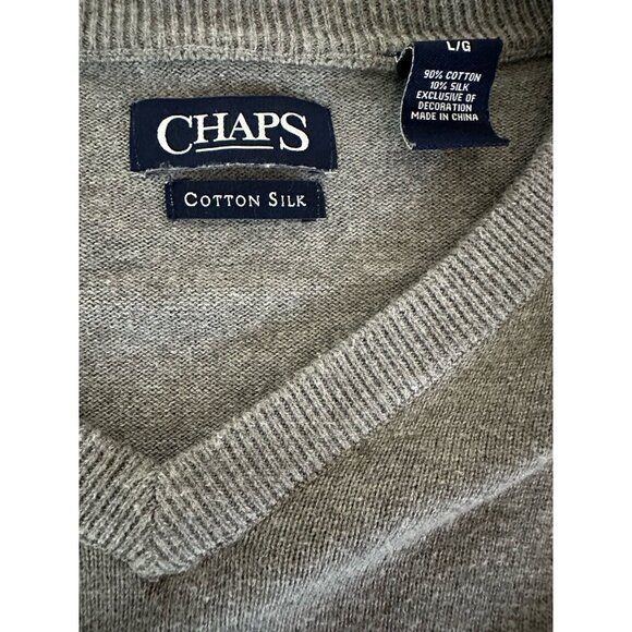 Chaps Mens Large Gray V-Neck Cotton Silk Knit Long Sleeve Pullover Sweater - Picture 4 of 5